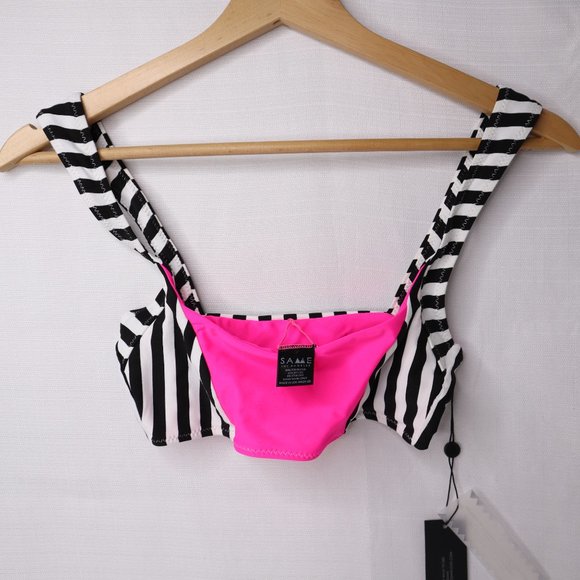 Same Los Angeles bikini top size small neon pink black white nwt Luxury swimwear - Picture 3 of 6
